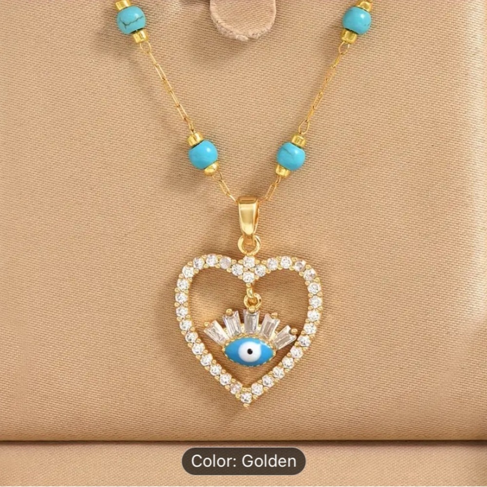 Evil Eye heart shape decor necklace- gold